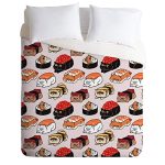 Society6 Huebucket Sushi Persian Cat Bettbezug-Set, Polyester, rot, Duvet Cover: 104" x 88", Pillowcases: 40" x 20”  